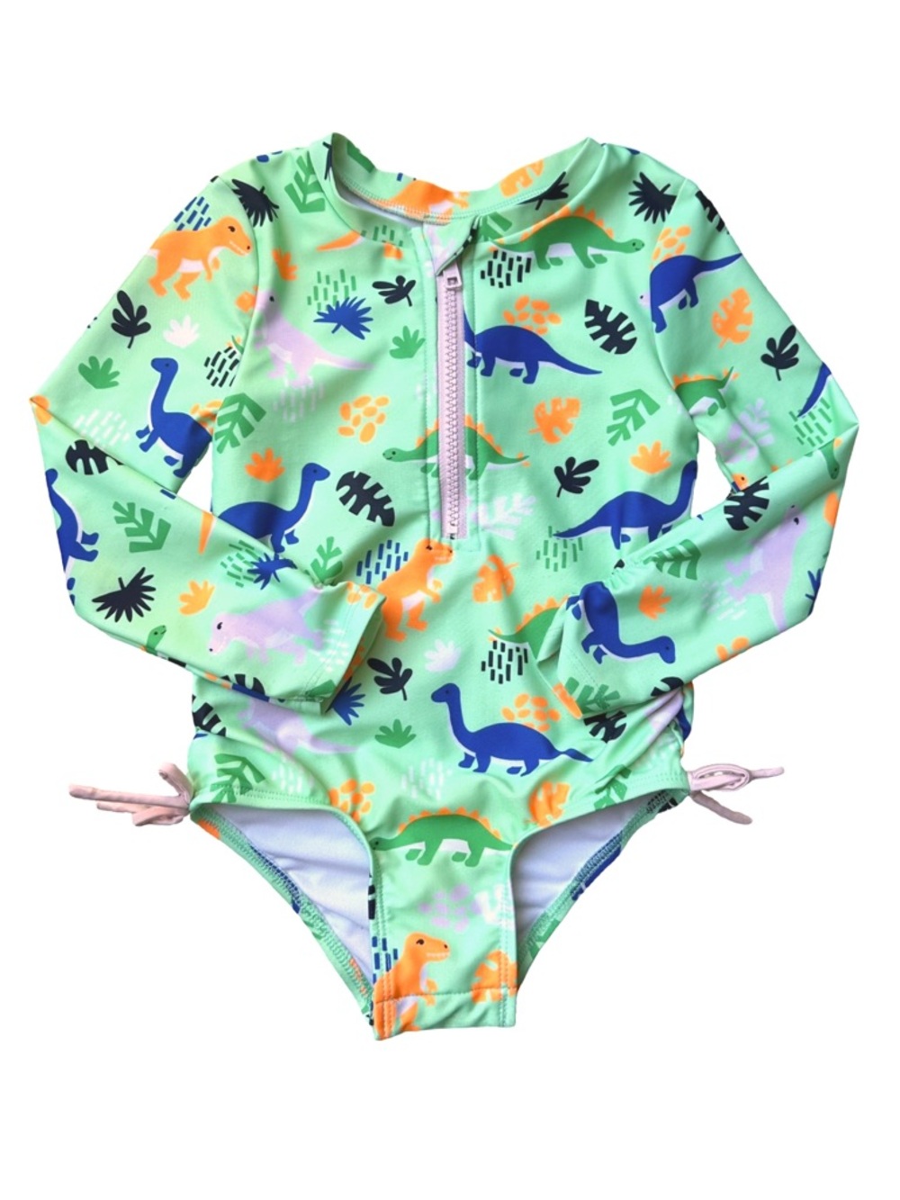 Cat & Jack 4T Girls dinosaur green long sleeve zip up full swim suit